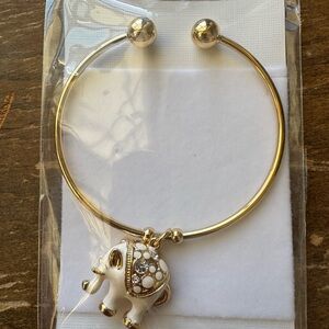 Gold Elephant Charm Bangle Bracelet
